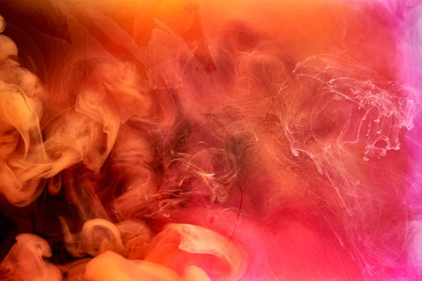 Orange Rosa Rök Svart Bläck Bakgrund Färgglada Dimma Abstrakt Virvlande — Stockfoto