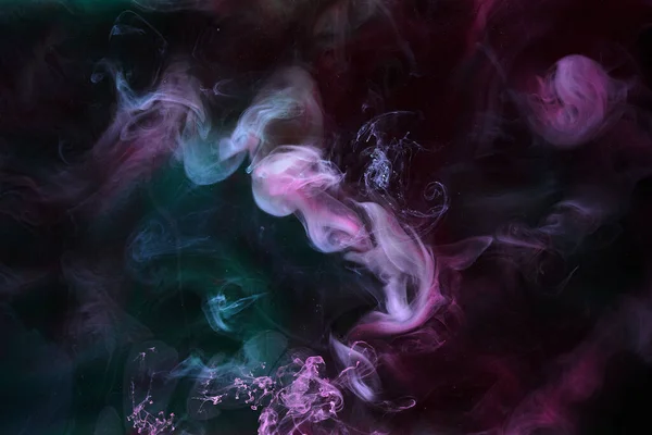 Veelkleurige Donkere Rook Zwarte Inkt Achtergrond Kleurrijke Mist Abstracte Wervelende — Stockfoto