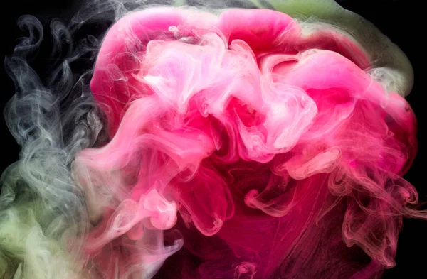 Зелено Рожевий Дим Фоні Чорного Чорнила Барвистий Туман Абстрактний Кручений — стокове фото