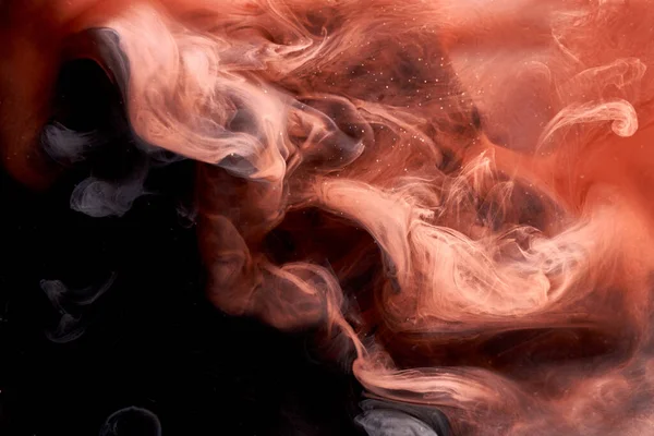Oranje Rook Zwarte Inkt Achtergrond Kleurrijke Mist Abstracte Wervelende Aanraking — Stockfoto