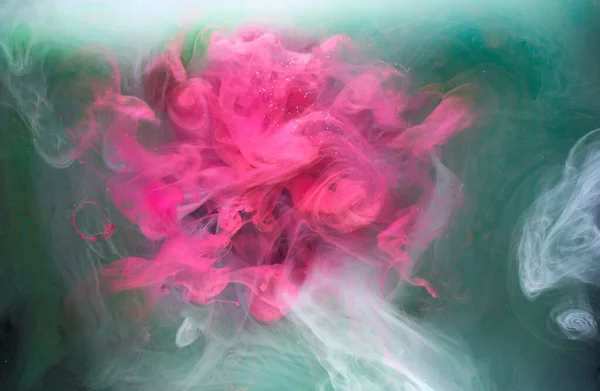 Groene Roze Rook Zwarte Inkt Achtergrond Kleurrijke Mist Abstracte Wervelende — Stockfoto