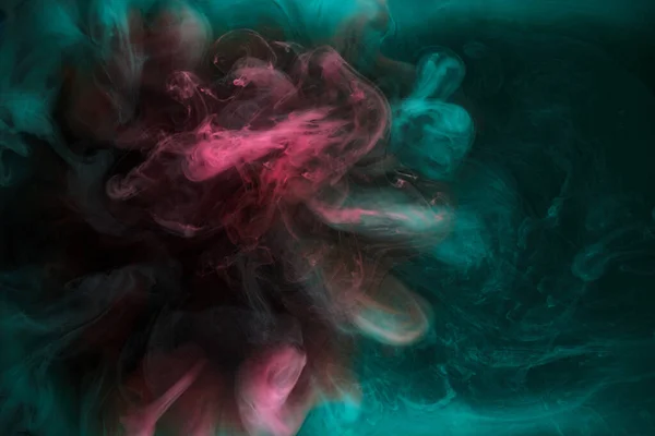 Fumo Rosa Verde Fundo Tinta Preta Nevoeiro Colorido Mar Mar — Fotografia de Stock