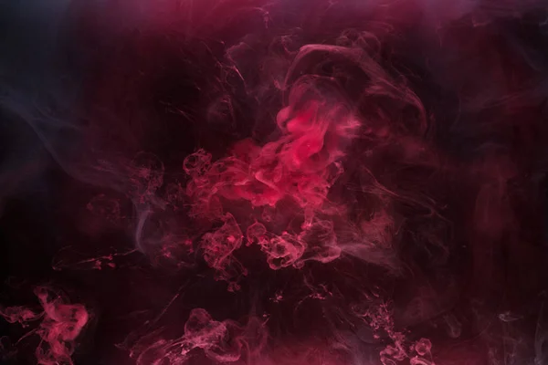 黒と赤インクの背景 カラフルな霧 抽象的な渦巻く海 水中アクリル絵具顔料 暗い煙 — ストック写真