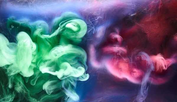 Groene Roze Rook Zwarte Inkt Achtergrond Kleurrijke Mist Abstracte Wervelende — Stockfoto