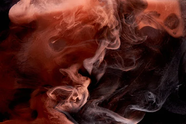 Orange Smoke Black Ink Background Colorful Fog Abstract Swirling Touch — Stock Photo, Image