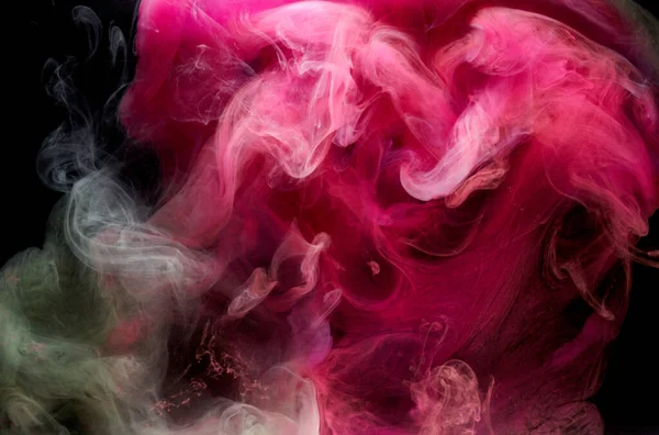 Zöld Rózsaszín Füst Fekete Tinta Háttér Színes Köd Absztrakt Örvénylő — Stock Fotó