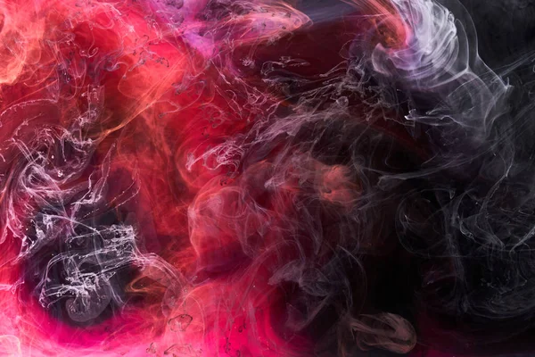Black Red Ink Background Colorful Fog Abstract Swirling Ocean Acrylic — Stock Photo, Image