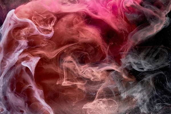 Meerkleurige Roze Rook Zwarte Inkt Achtergrond Kleurrijke Mist Abstracte Wervelende — Stockfoto