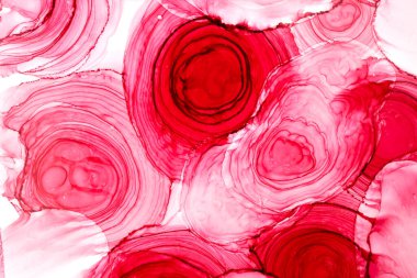 Yakut pembe mürekkep soyut arkaplan, mermer doku, akışkan sanat desenli duvar kağıdı, sualtı dalgalı lekeler ve lekeler.