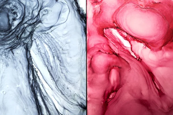 Två Färgade Dubbel Abstrakt Bakgrund Marmor Konsistens Vätska Rosa Svart — Stockfoto