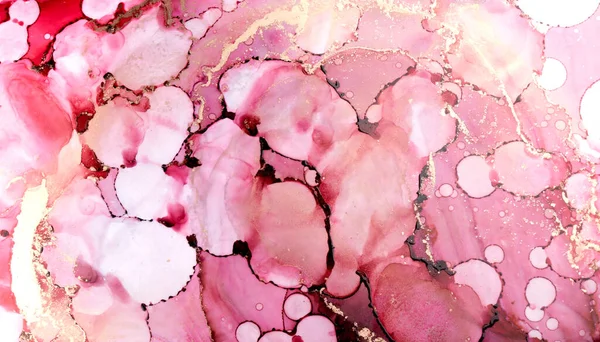 ルビーピンクのインク抽象的な背景 大理石の質感 流体芸術パターンの壁紙 塗料ミックス水中波状のスポットと汚れ ストック写真 C Amixstudio
