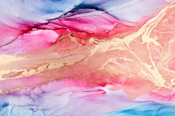 カラフルなインクの豪華な抽象的な背景 金ピンクの大理石のテクスチャ 流体芸術パターンの壁紙 水中塗料ミックス — ストック写真