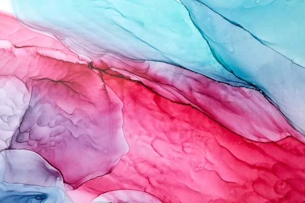 蓝色粉红油墨抽象背景 大理石质感 流体艺术图案墙纸 水底水彩画混合波纹及污迹 — 图库照片