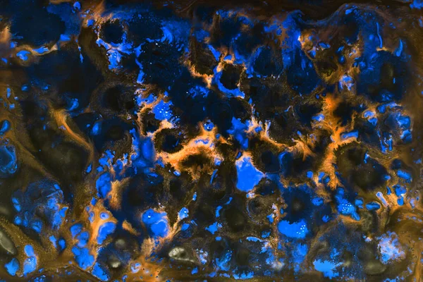 Tusche Abstrakten Hintergrund Schwarz Orange Blau Farbmuster Unter Wasser Acrylpigmentflecken — Stockfoto