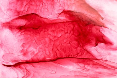 Yakut pembe mürekkep soyut arkaplan, mermer doku, akışkan sanat desenli duvar kağıdı, sualtı dalgalı lekeler ve lekeler.