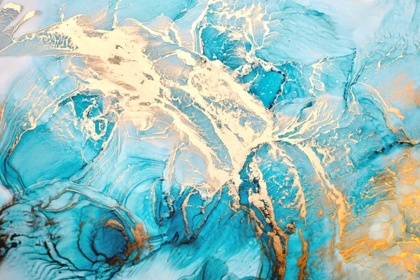 蓝色金墨奢华的背景 彩色大理石质感 流畅的艺术图案墙纸 水底水彩画混合波纹和污迹 — 图库照片