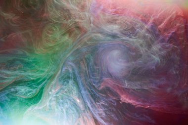 Varislenmiş mürekkep soyut arka plan, renkli duman, dönen okyanus denizi, su altında akrilik boya pigmenti