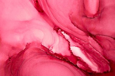 Yakut pembe mürekkep soyut arkaplan, mermer doku, akışkan sanat desenli duvar kağıdı, sualtı dalgalı lekeler ve lekeler.