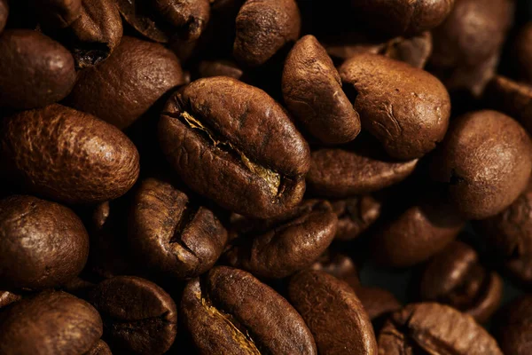 Roasted Coffee Beans Macro Close Background — Stock Photo, Image