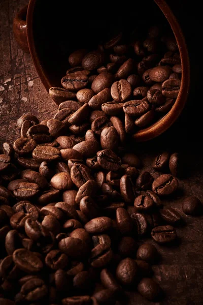 Roasted Coffee Beans Composition Cup Brown Rusty Grunge Background — Stock Photo, Image