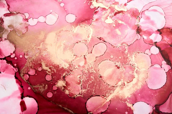 Rózsaszín Arany Tinta Luxus Elvont Háttér Márvány Textúra Folyadék Művészet — Stock Fotó