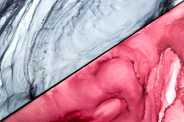 Två Färgade Dubbel Abstrakt Bakgrund Marmor Konsistens Vätska Rosa Svart — Stockfoto