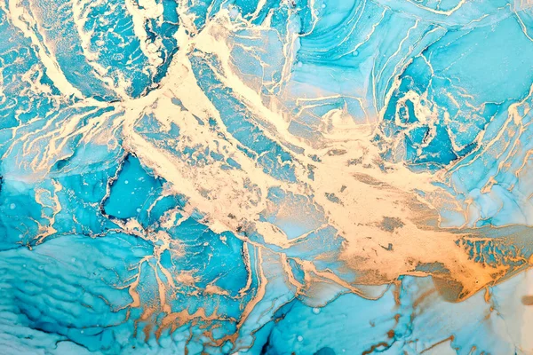蓝色金墨奢华的背景 彩色大理石质感 流畅的艺术图案墙纸 水底水彩画混合波纹和污迹 — 图库照片