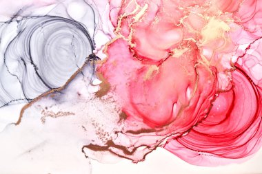 Renkli mürekkep lüks soyut arka plan, altın rengi mermer doku, akışkan sanat desenli duvar kağıdı, sualtı boyası karışımı.