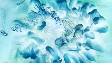 Sıvı akışkan sanat özgeçmişi. Mavi akrilik boya suyun altında, galaktik duman okyanusu