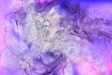 Sıvı akışkan sanat özgeçmişi. Su altında pembe mavi akrilik boya, galaktik duman okyanusu.