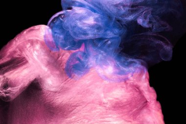 Sıvı akışkan sanat özgeçmişi. Su altında pembe mavi akrilik boya, galaktik duman okyanusu.