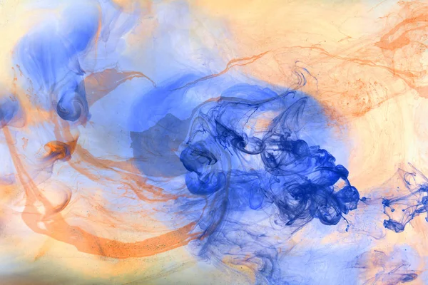 液体芸術の抽象的な背景 オレンジ色の青いアクリル絵具水中 銀河の煙海 — ストック写真
