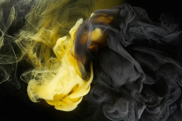 Flytande Flytande Konst Abstrakt Bakgrund Svart Gul Dansande Akrylfärg Vatten — Stockfoto