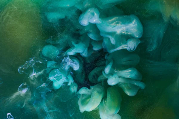 液体芸術の抽象的な背景 緑のダンスアクリル絵具水中 宇宙煙海 — ストック写真