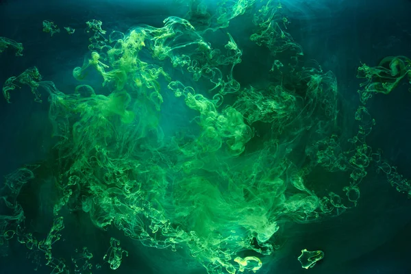 Sıvı Akışkan Sanat Özgeçmişi Mavi Yeşil Akrilik Boya Suyun Altında — Stok fotoğraf