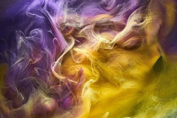 Arte Líquido Fluido Fondo Abstracto Pinturas Acrílicas Baile Púrpura Amarillas — Foto de Stock