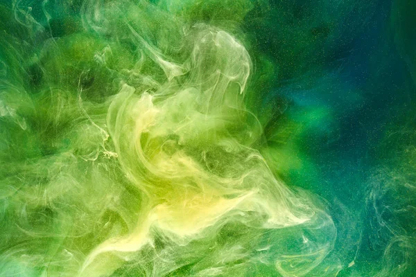 Flüssige Flüssige Kunst Abstrakten Hintergrund Blaugrüne Acrylfarbe Unter Wasser Galaktischer — Stockfoto