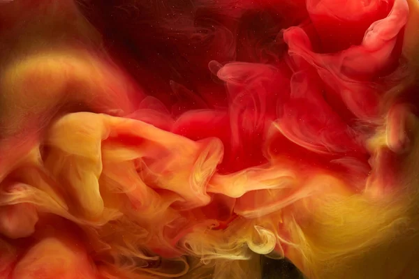 Płyn Płynny Sztuka Abstrakcyjne Tło Czerwony Żółty Taniec Farby Akrylowe — Zdjęcie stockowe