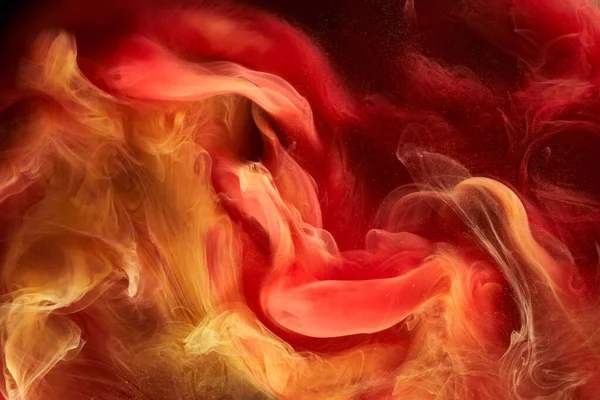 Sıvı Akışkan Sanat Özgeçmişi Kırmızı Sarı Dans Eden Akrilik Boyalar — Stok fotoğraf