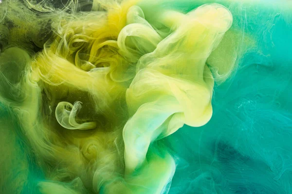 Vloeibare Vloeibare Kunst Abstracte Achtergrond Groene Gele Dansen Acryl Verf — Stockfoto