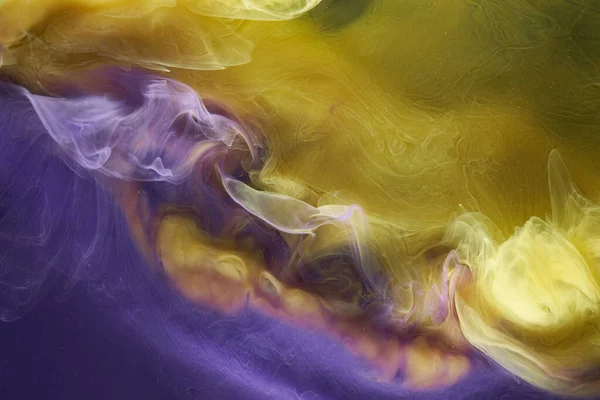 Fluido Líquido Arte Fundo Abstrato Roxo Amarelo Dança Tintas Acrílicas — Fotografia de Stock