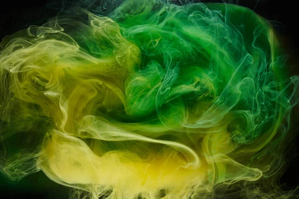 Liquide Fluide Art Abstrait Fond Peintures Acryliques Danse Verte Jaune — Photo