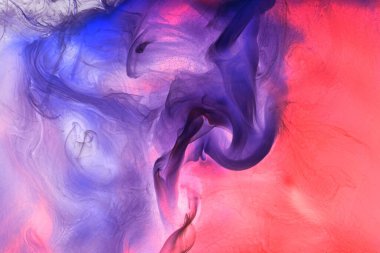 Sıvı akışkan sanat özgeçmişi. Turuncu mavi akrilik boya suyun altında, galaktik duman okyanusu