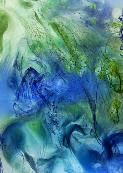 Vloeibare Vloeibare Kunst Abstracte Achtergrond Blauw Groene Acrylverf Onder Water — Stockfoto