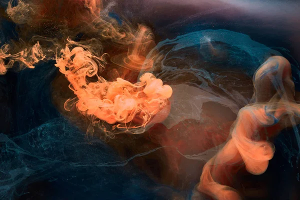 Flytande Flytande Konst Abstrakt Bakgrund Orange Blå Akrylfärg Vatten Galaktisk — Stockfoto