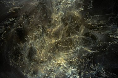 Sıvı akışkan sanat özgeçmişi. Koyu renkli duman dans eden akrilik boyalar su altında, uzay okyanusu, evren patlaması