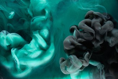 Liquid fluid art abstract background. Blue green acrylic paint underwater, galactic smoke ocean clipart