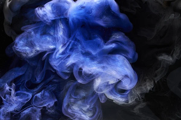 液体芸術の抽象的な背景 ブラックブルーアクリル塗料水中 銀河の煙の海 — ストック写真