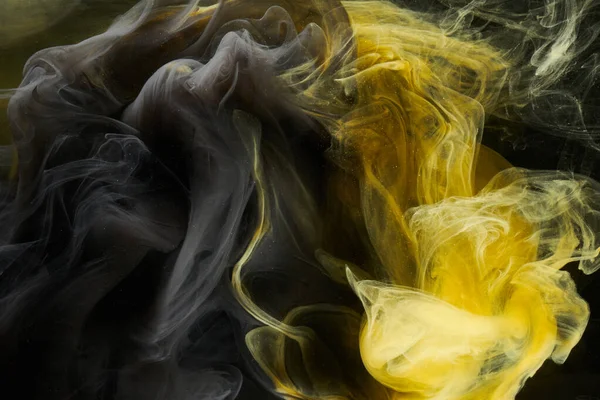 Arte Líquido Fluido Fondo Abstracto Negro Amarillo Bailando Pinturas Acrílicas — Foto de Stock