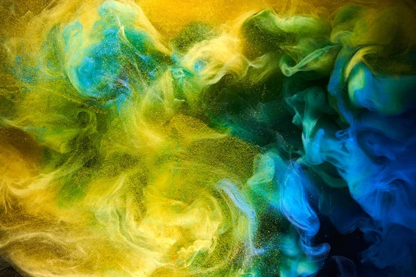 Liquid Fluido Arte Sfondo Astratto Pitture Acriliche Blu Gialle Che — Foto Stock